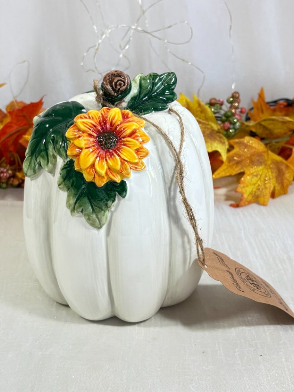 Fitz And Floyd Harvest Heritage Ceramic Pumpkin Gourd Flower Fall Decor Cream